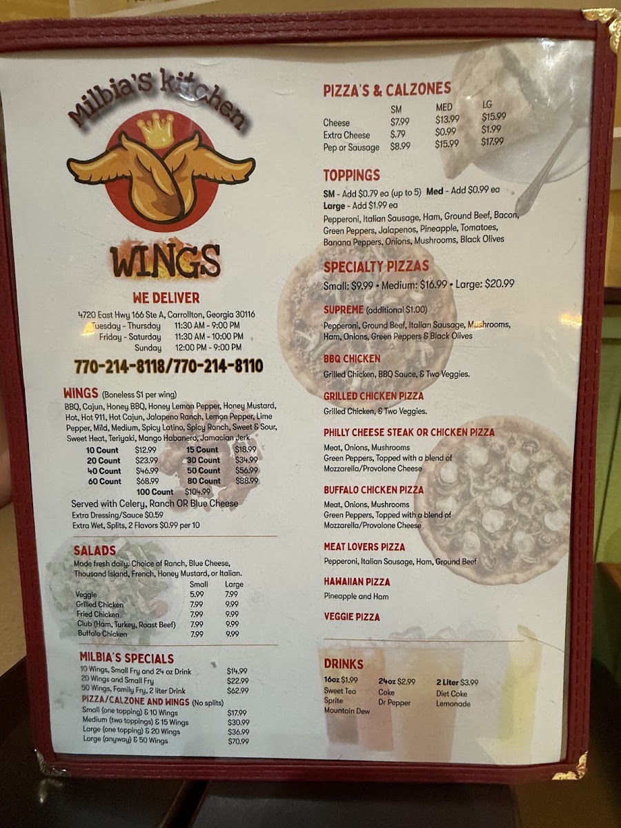 MILBIA’S KITCHEN menu board
