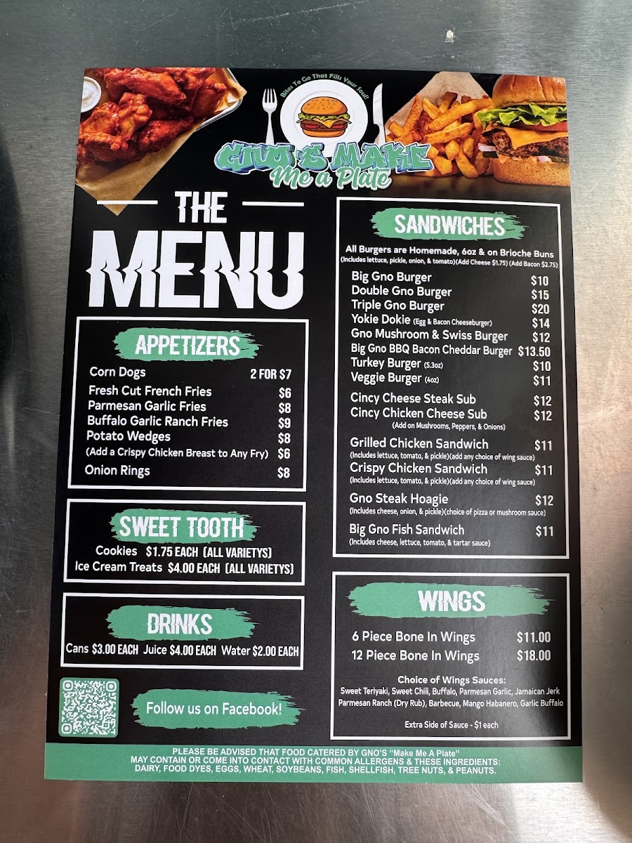 Gno’s Make Me A Plate LLC menu board