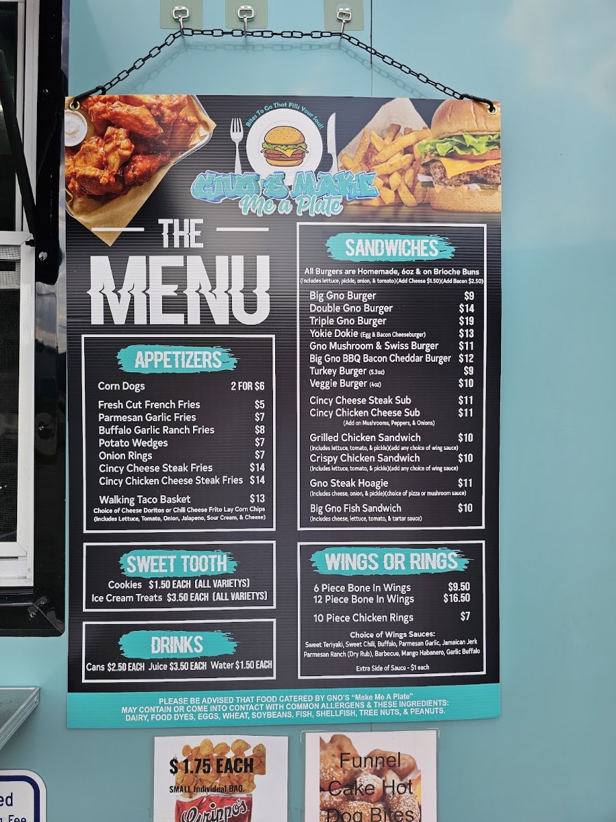 Gno’s Make Me A Plate LLC menu board