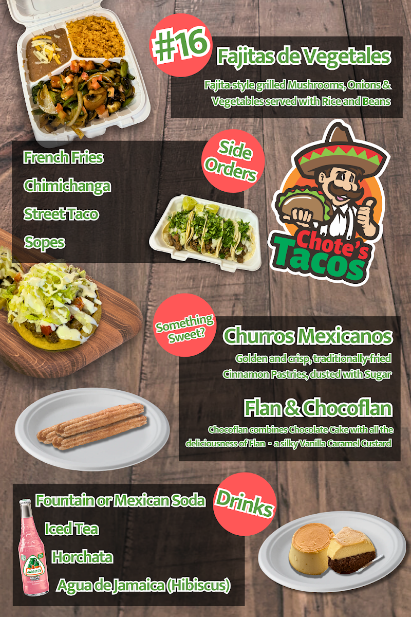 Chote's Tacos menu board