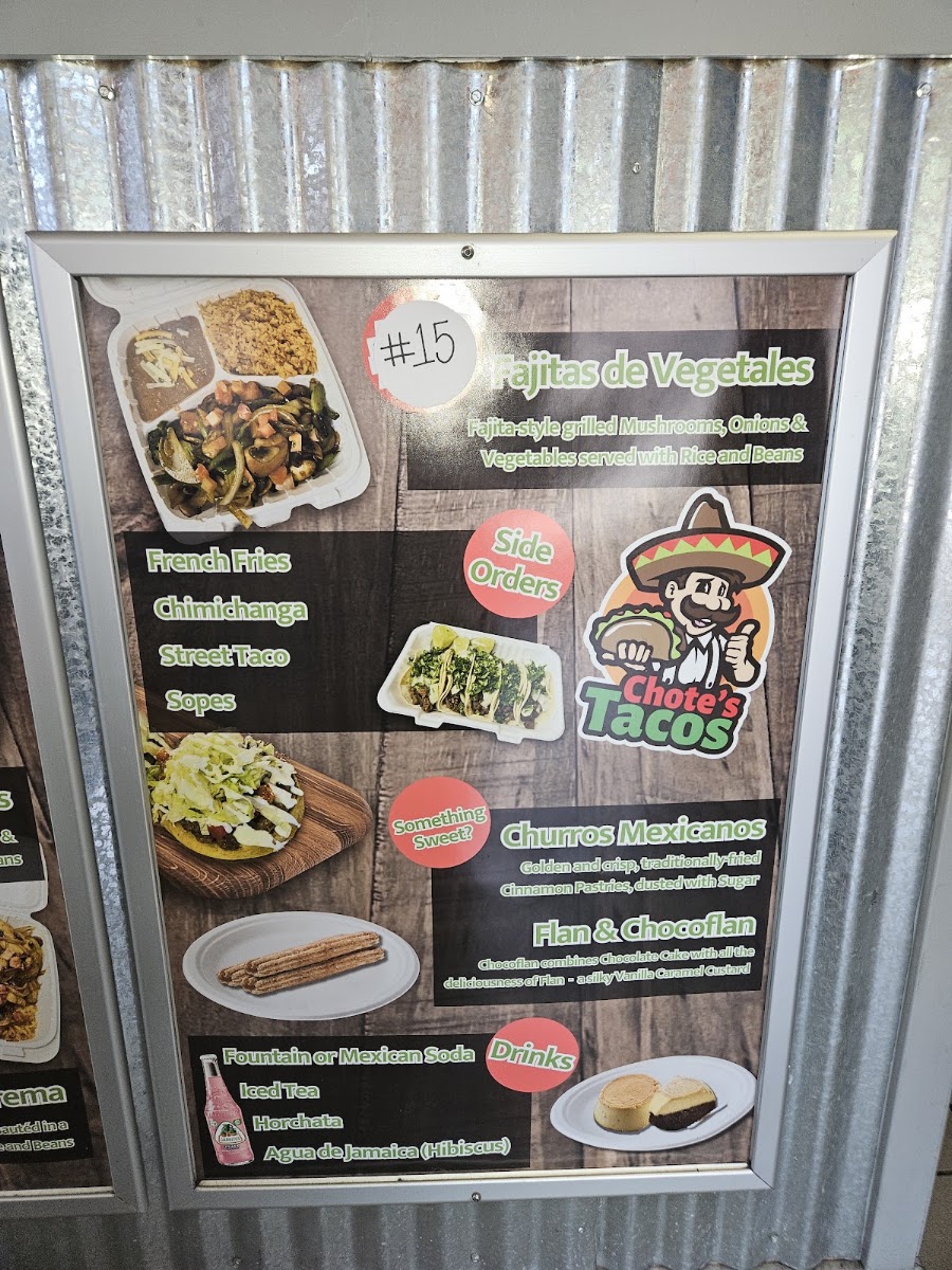 Chote's Tacos menu board
