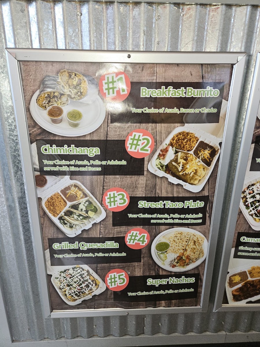 Chote's Tacos menu board