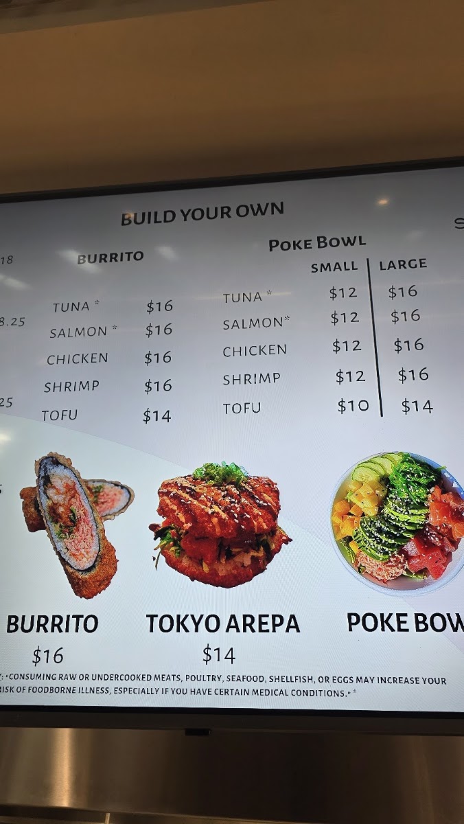 Koa Sushi & Poke College Park menu board