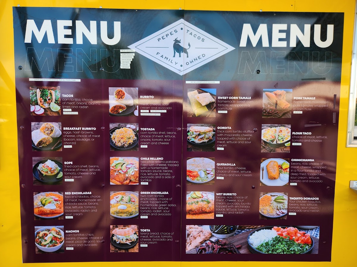 Pepe's Tacos menu board