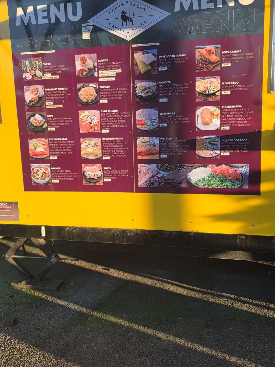 Pepe's Tacos menu board