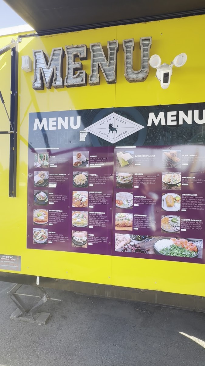 Pepe's Tacos menu board