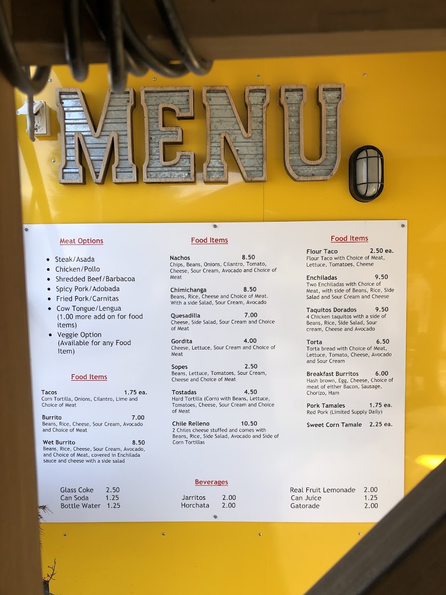 Pepe's Tacos menu board