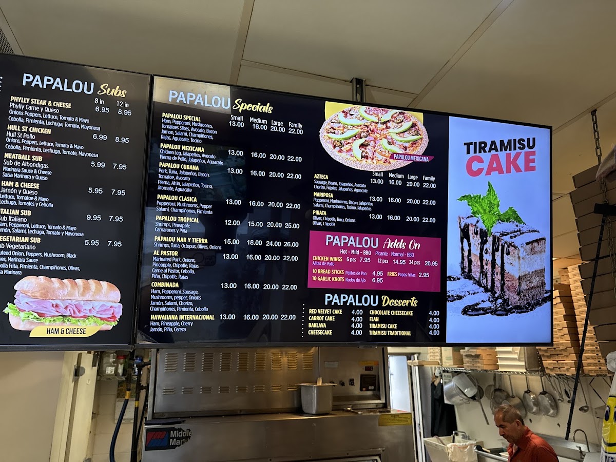 Papa Lou Pizza menu board