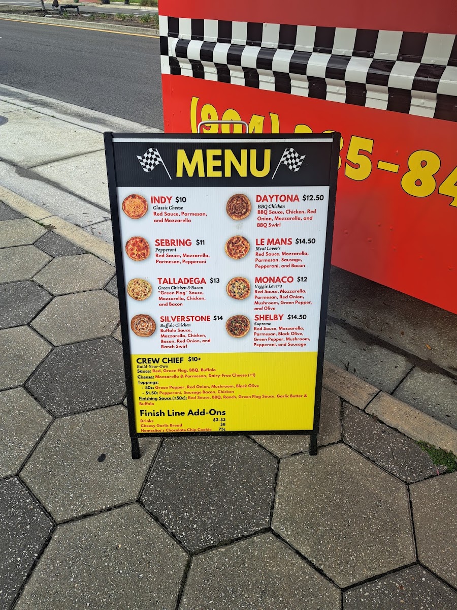 Pizza Pitt Stop menu board