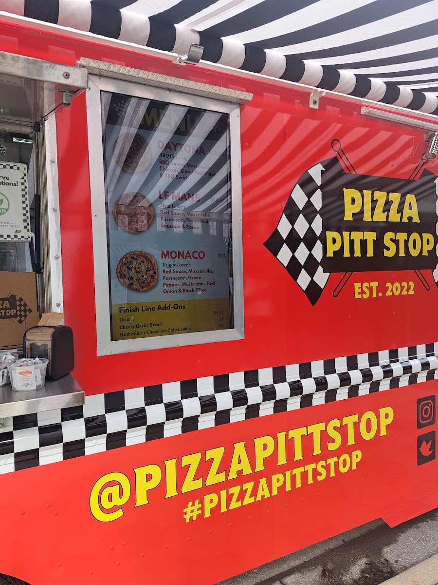 Pizza Pitt Stop menu board