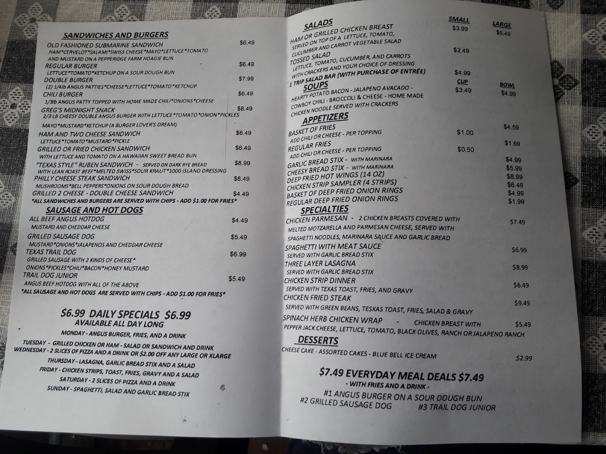 Raven’s Family Dining menu board