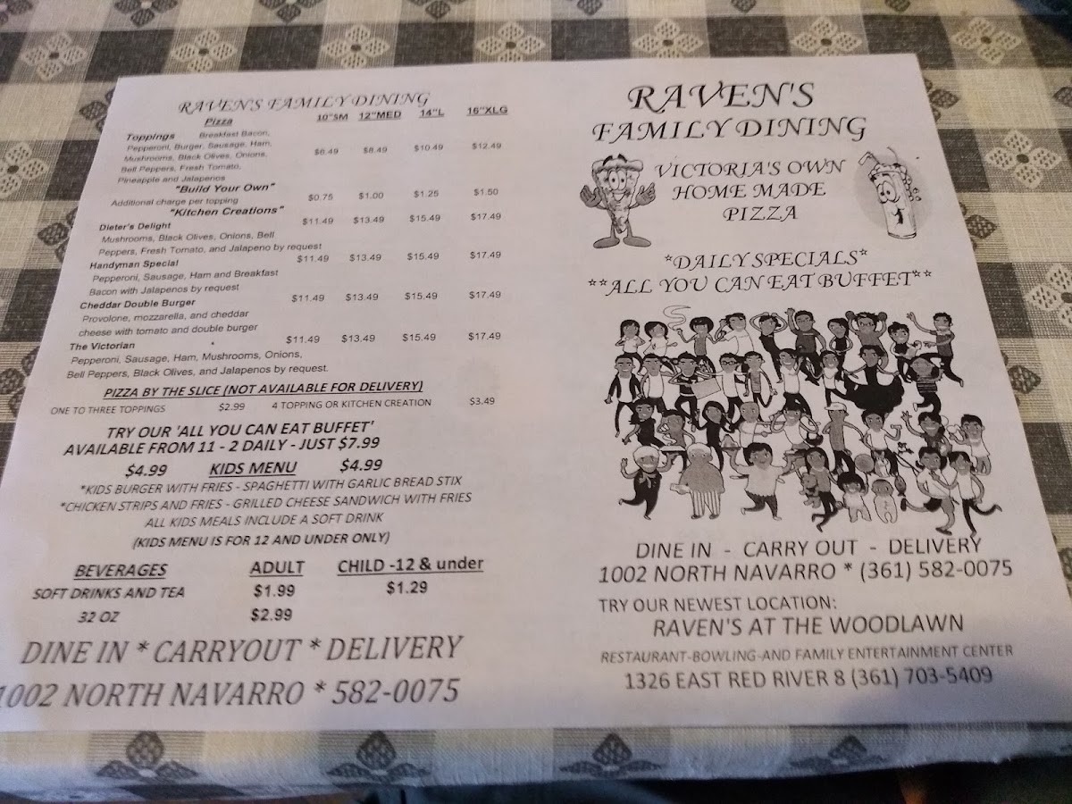 Raven’s Family Dining menu board
