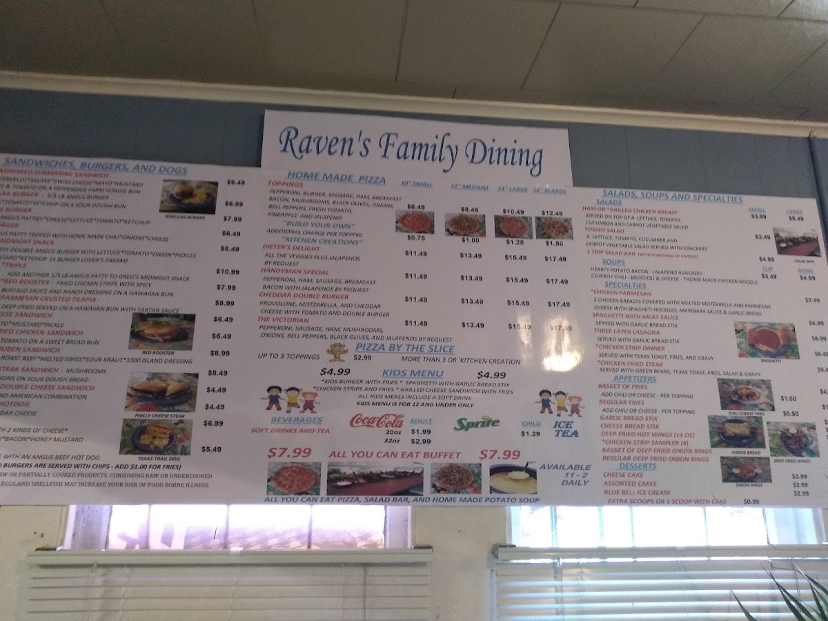 Raven’s Family Dining menu board