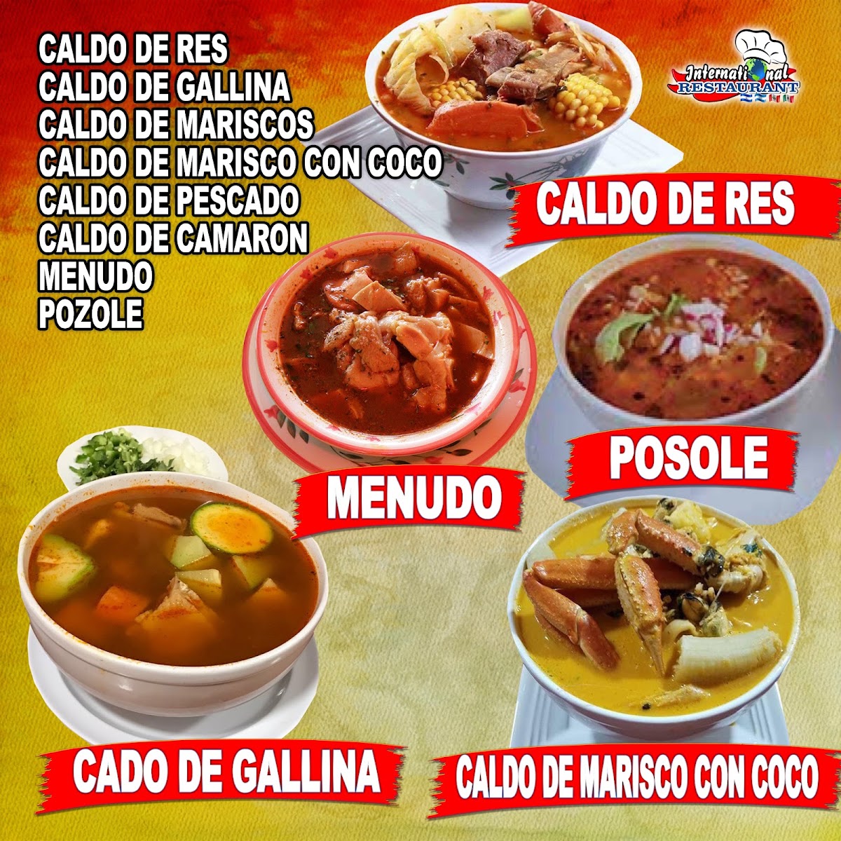 International Restaurant Inc menu board