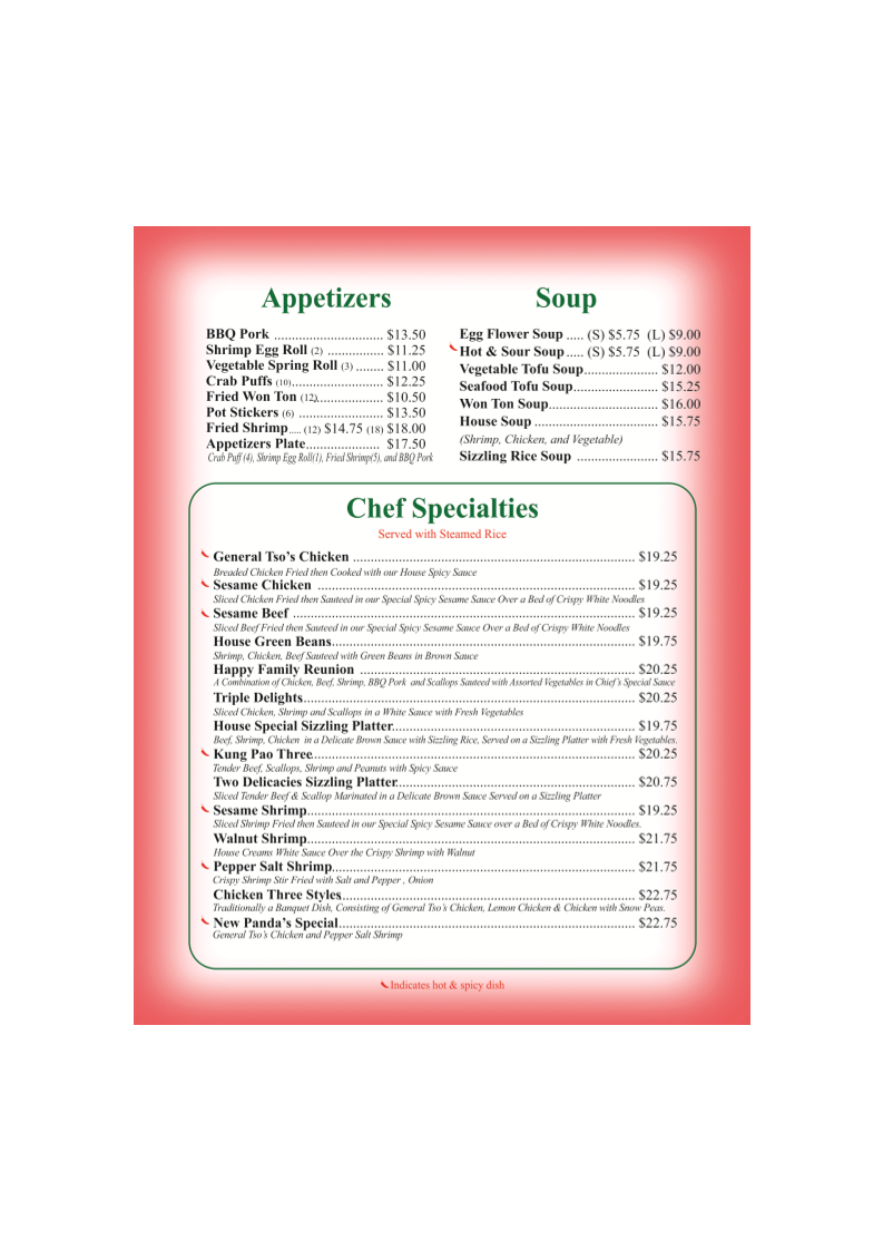 New Lantern Chinese Restaurant menu board