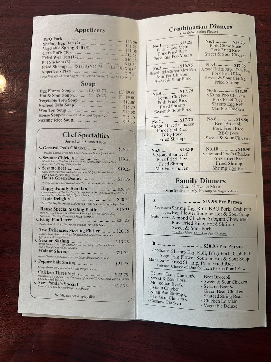 New Lantern Chinese Restaurant menu board