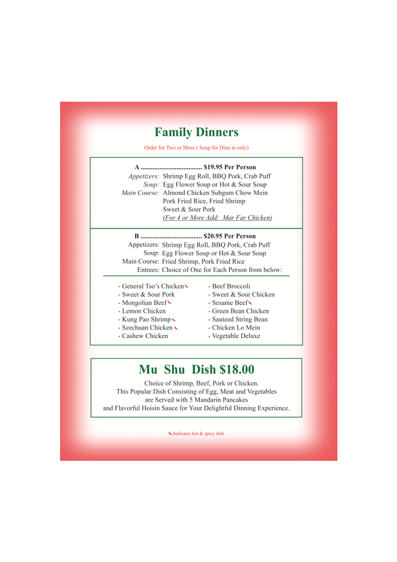 New Lantern Chinese Restaurant menu board