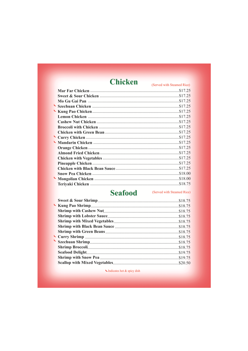 New Lantern Chinese Restaurant menu board