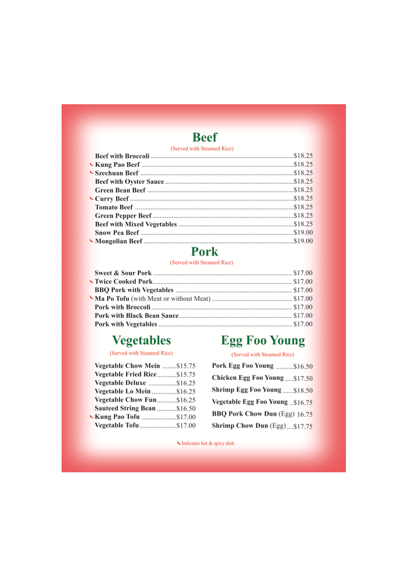 New Lantern Chinese Restaurant menu board