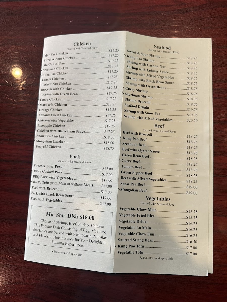 New Lantern Chinese Restaurant menu board