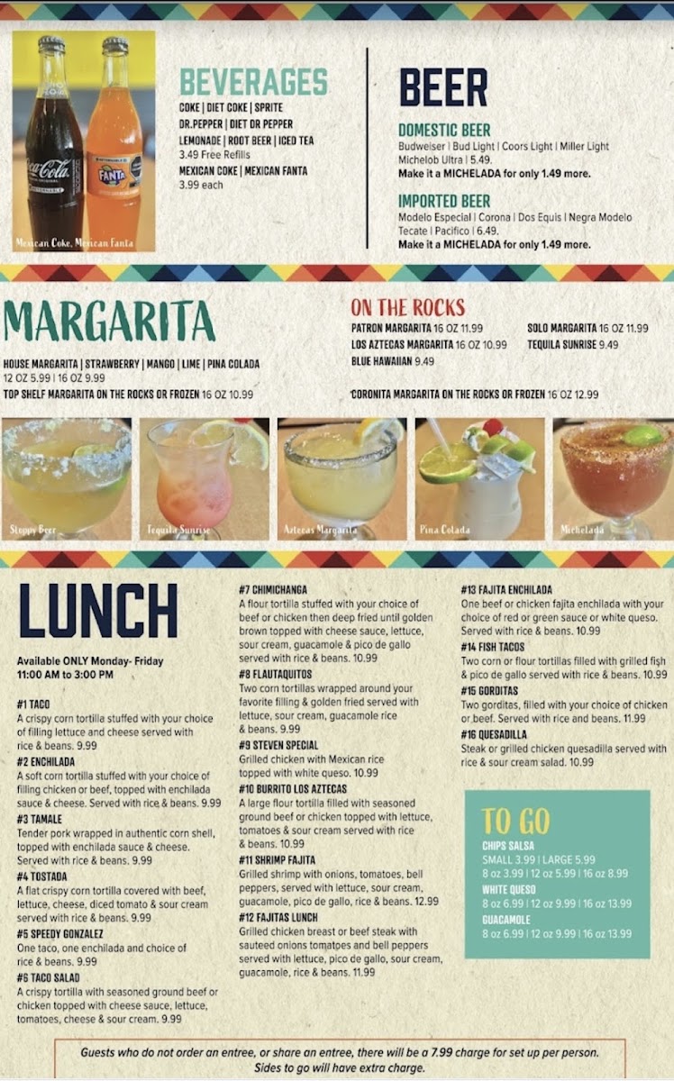 Los Aztecas Restaurant 2 menu board