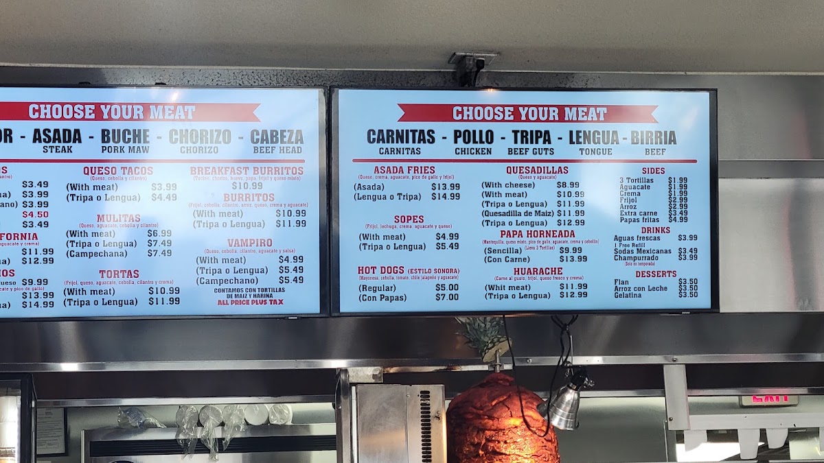 Taqueria El Gil menu board