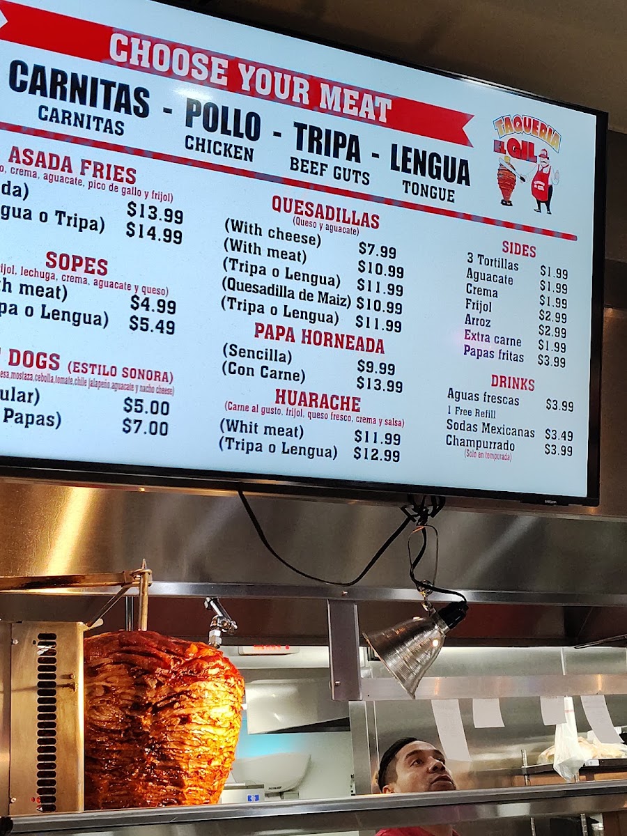 Taqueria El Gil menu board
