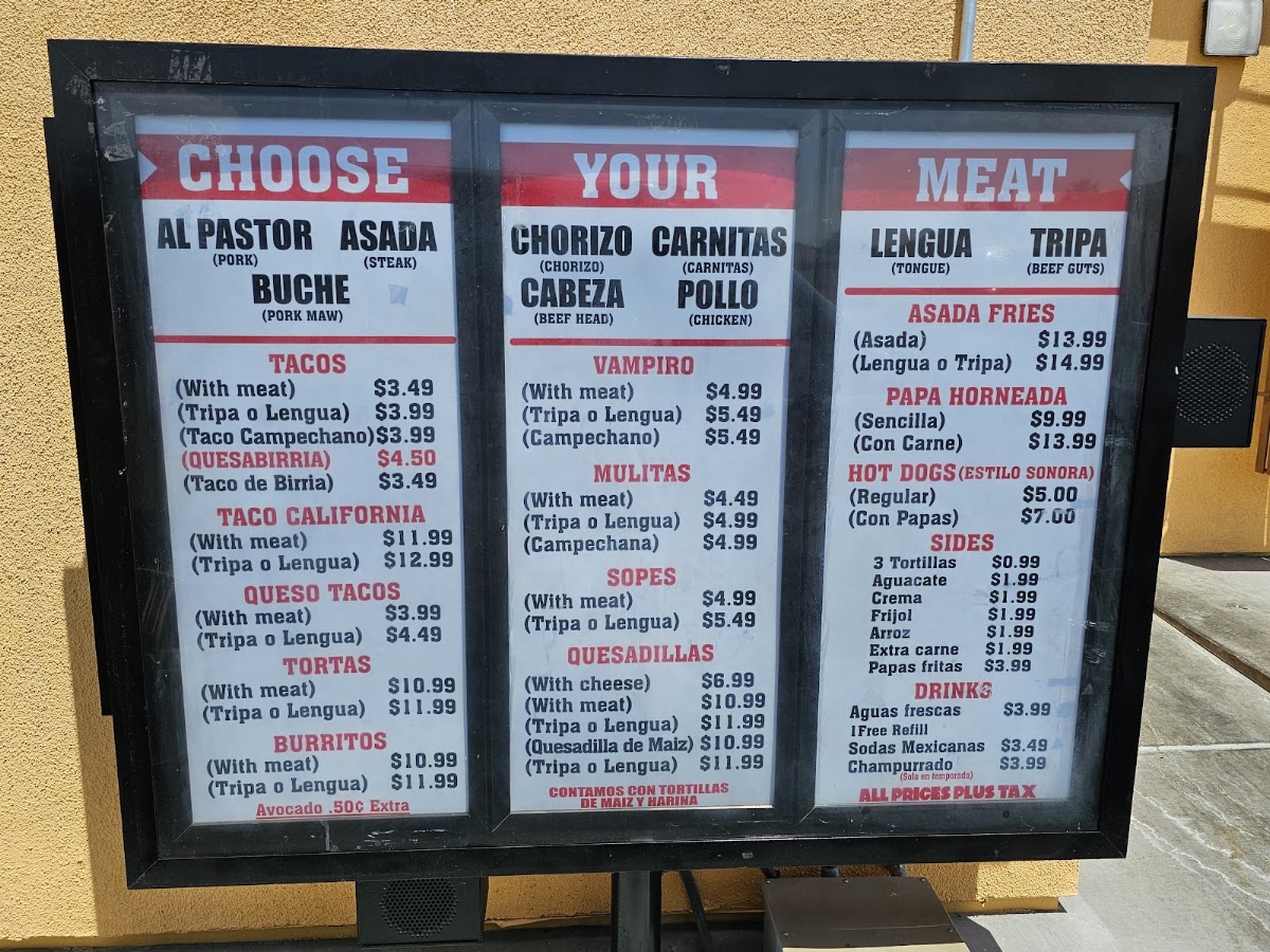 Taqueria El Gil menu board