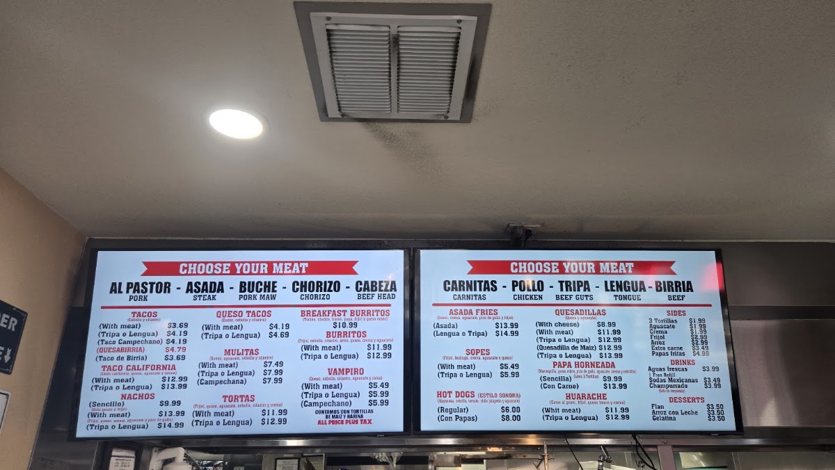 Taqueria El Gil menu board