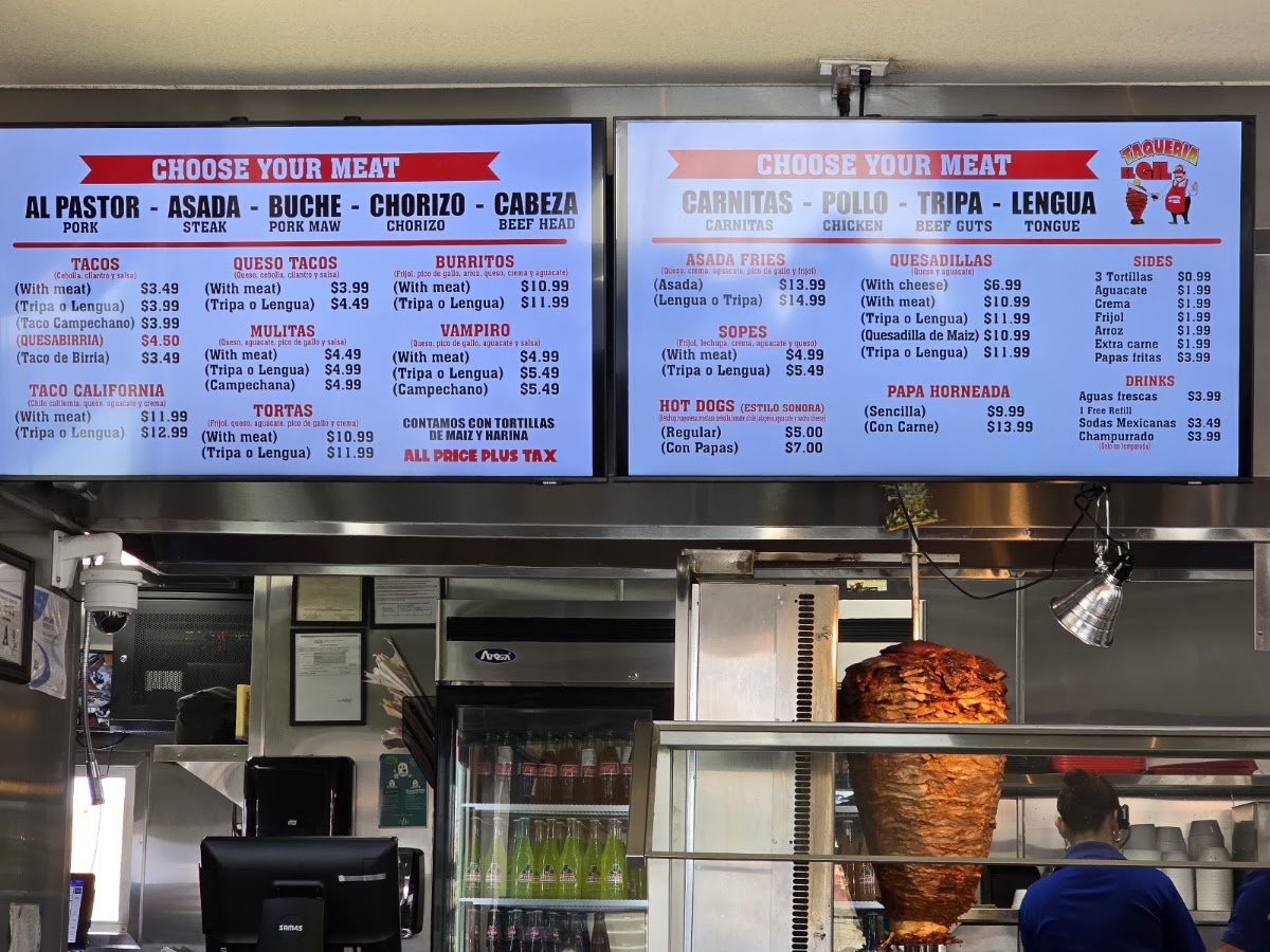 Taqueria El Gil menu board