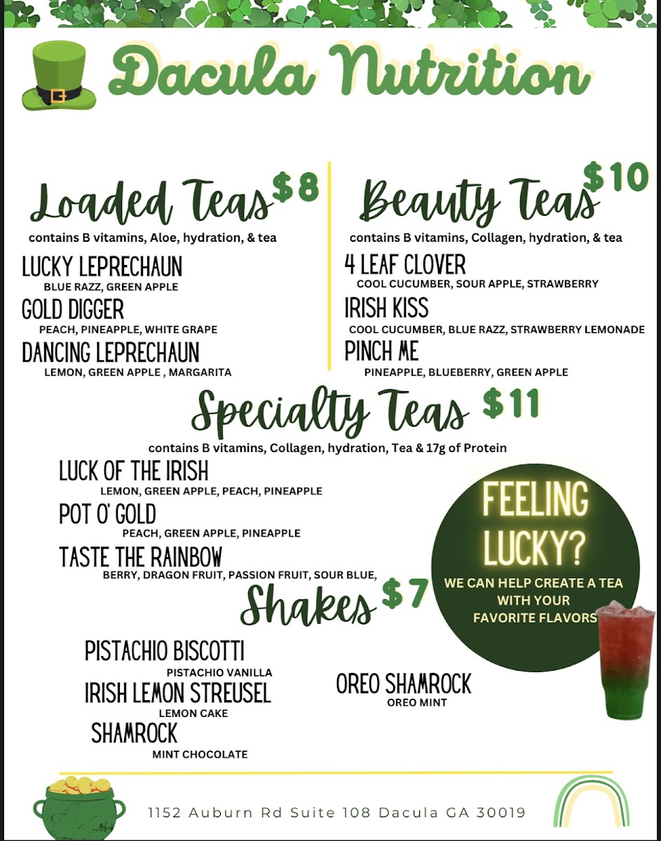 Dacula Nutrition menu board
