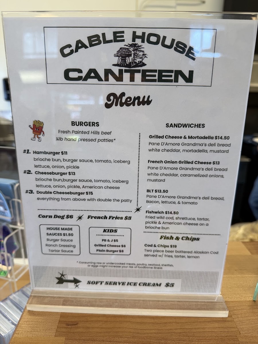 Cable House Canteen menu board
