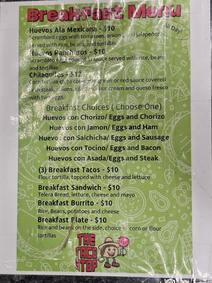 The Taco Stop menu board