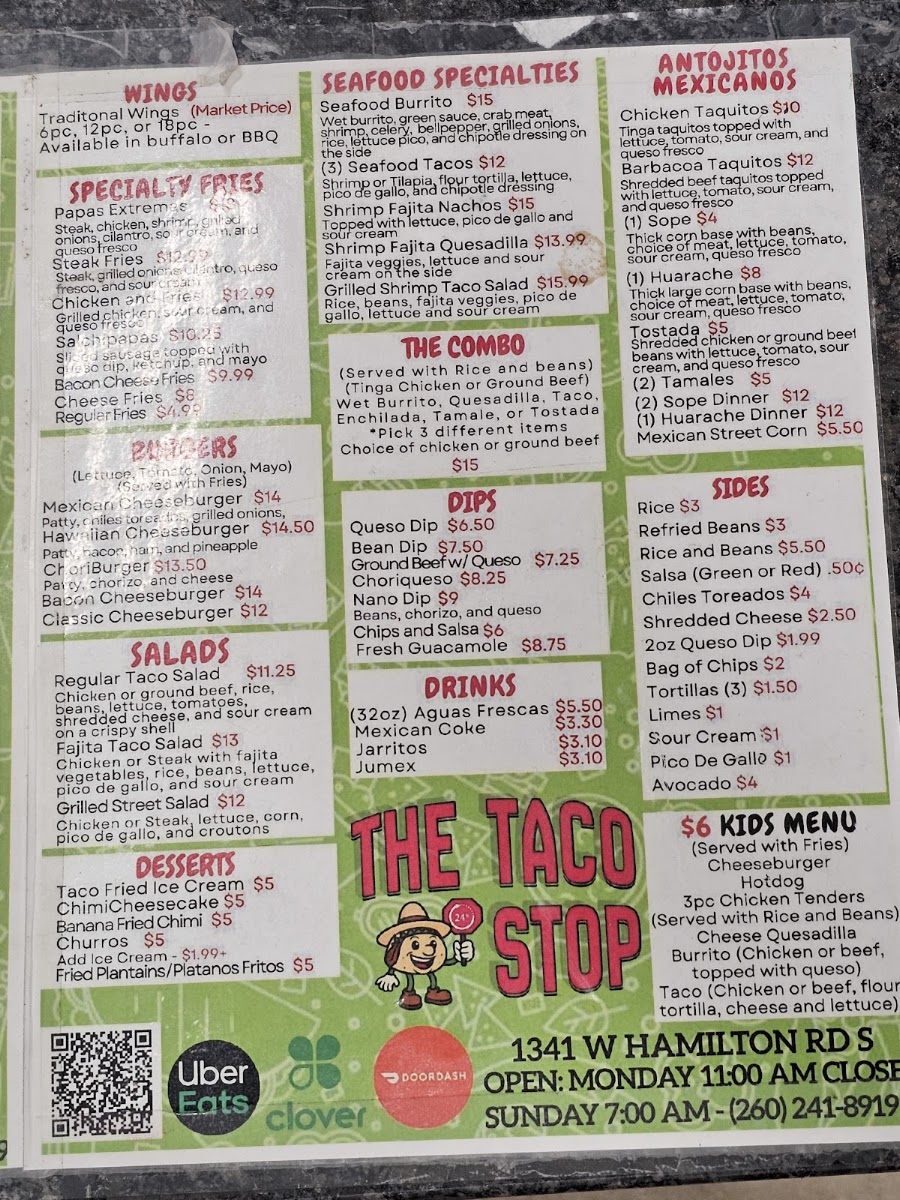 The Taco Stop menu board