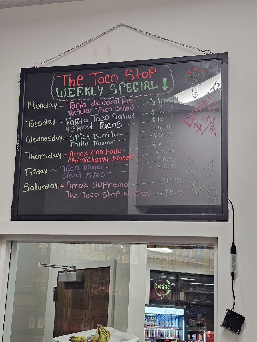 The Taco Stop menu board