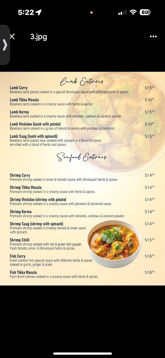 Jyoti Kitchen Indian and Nepali Food menu board