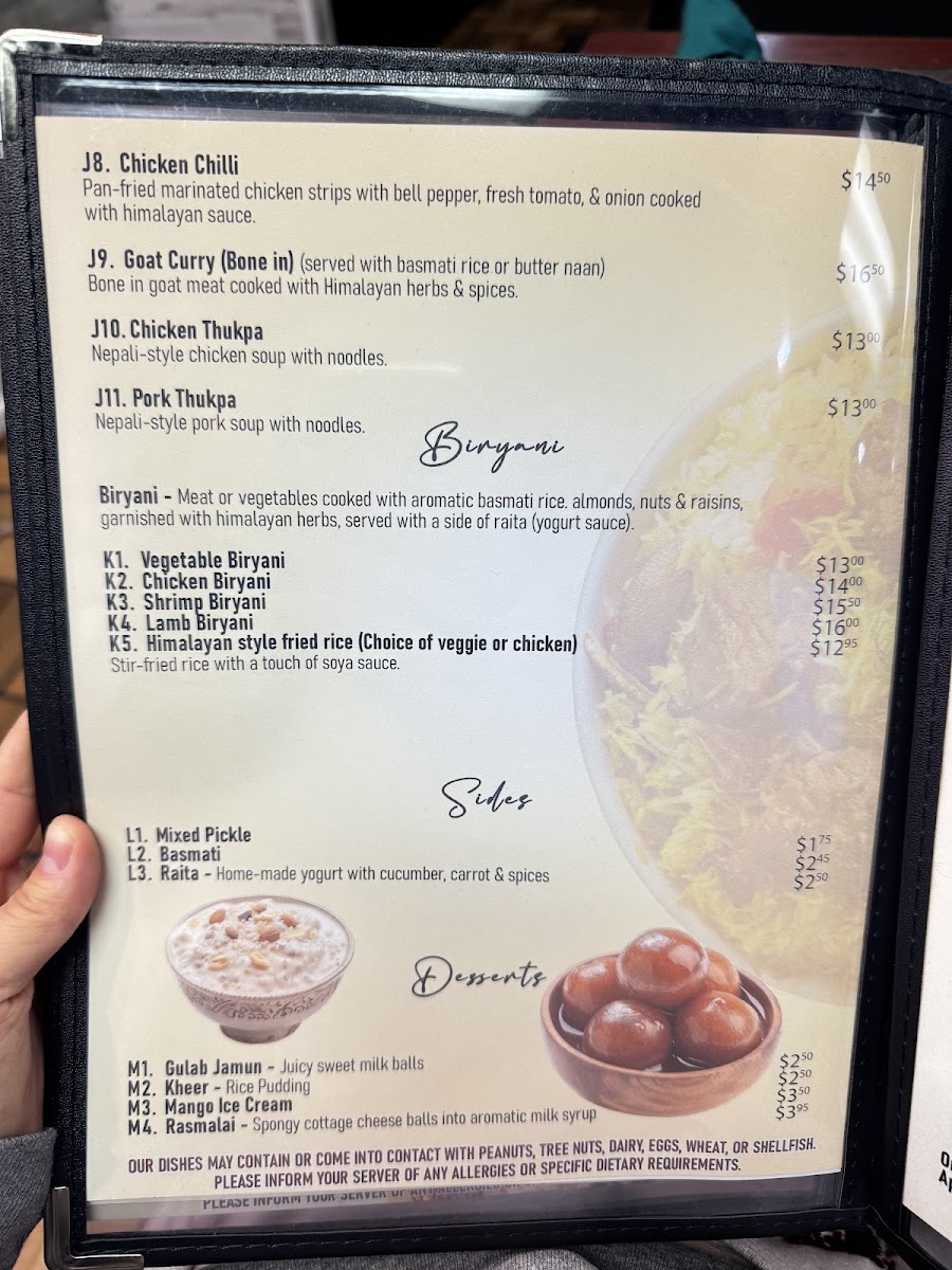 Jyoti Kitchen Indian and Nepali Food menu board