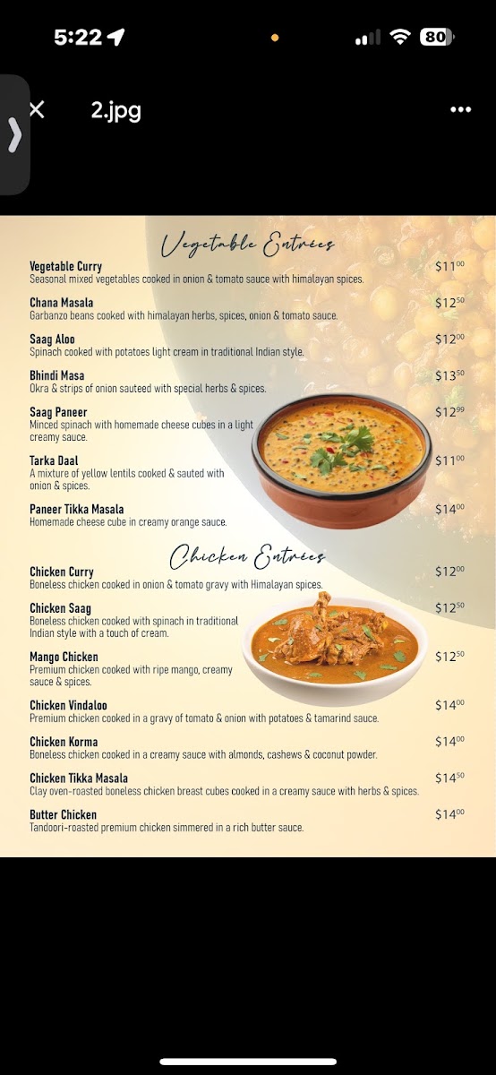 Jyoti Kitchen Indian and Nepali Food menu board