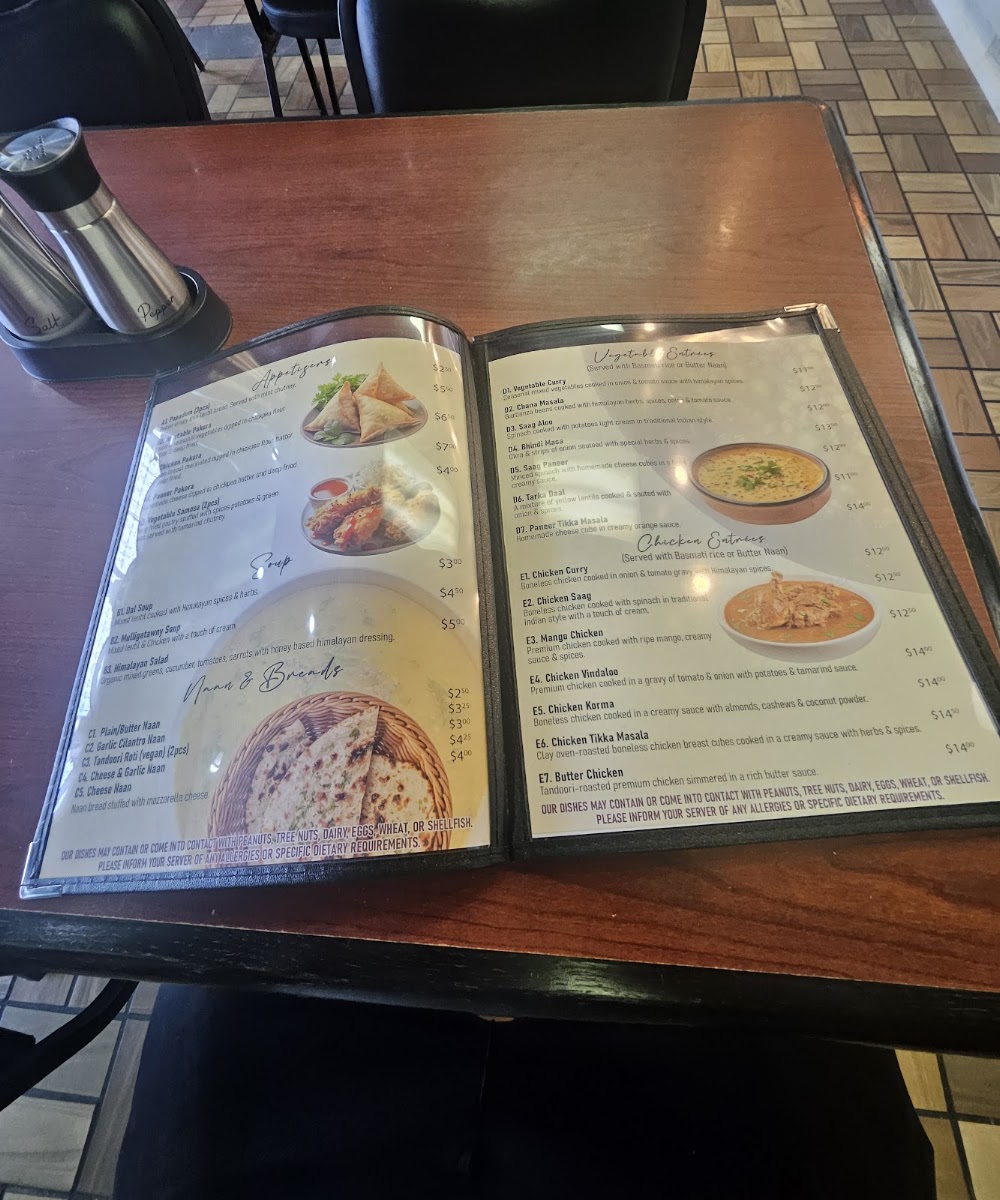 Jyoti Kitchen Indian and Nepali Food menu board