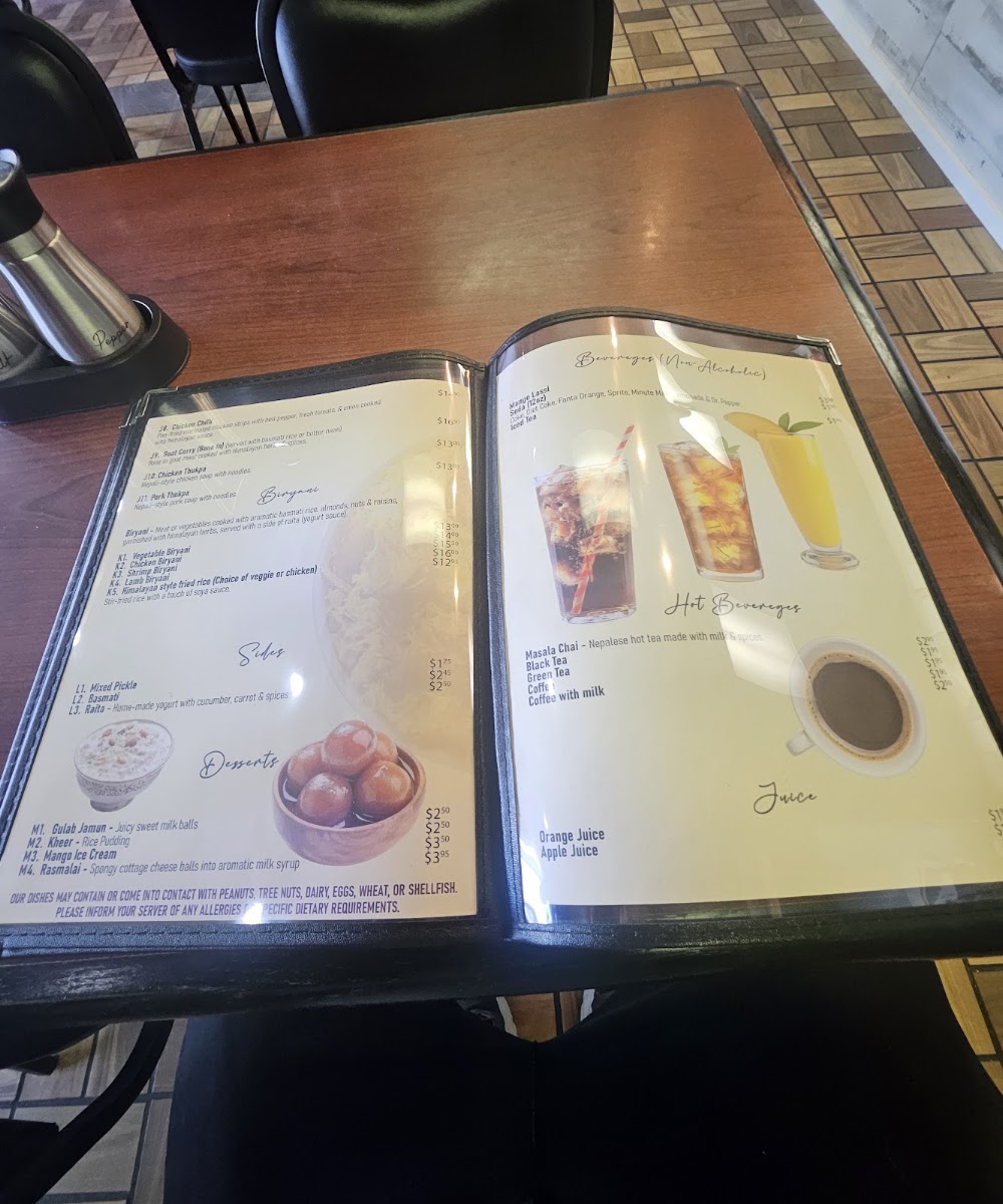 Jyoti Kitchen Indian and Nepali Food menu board