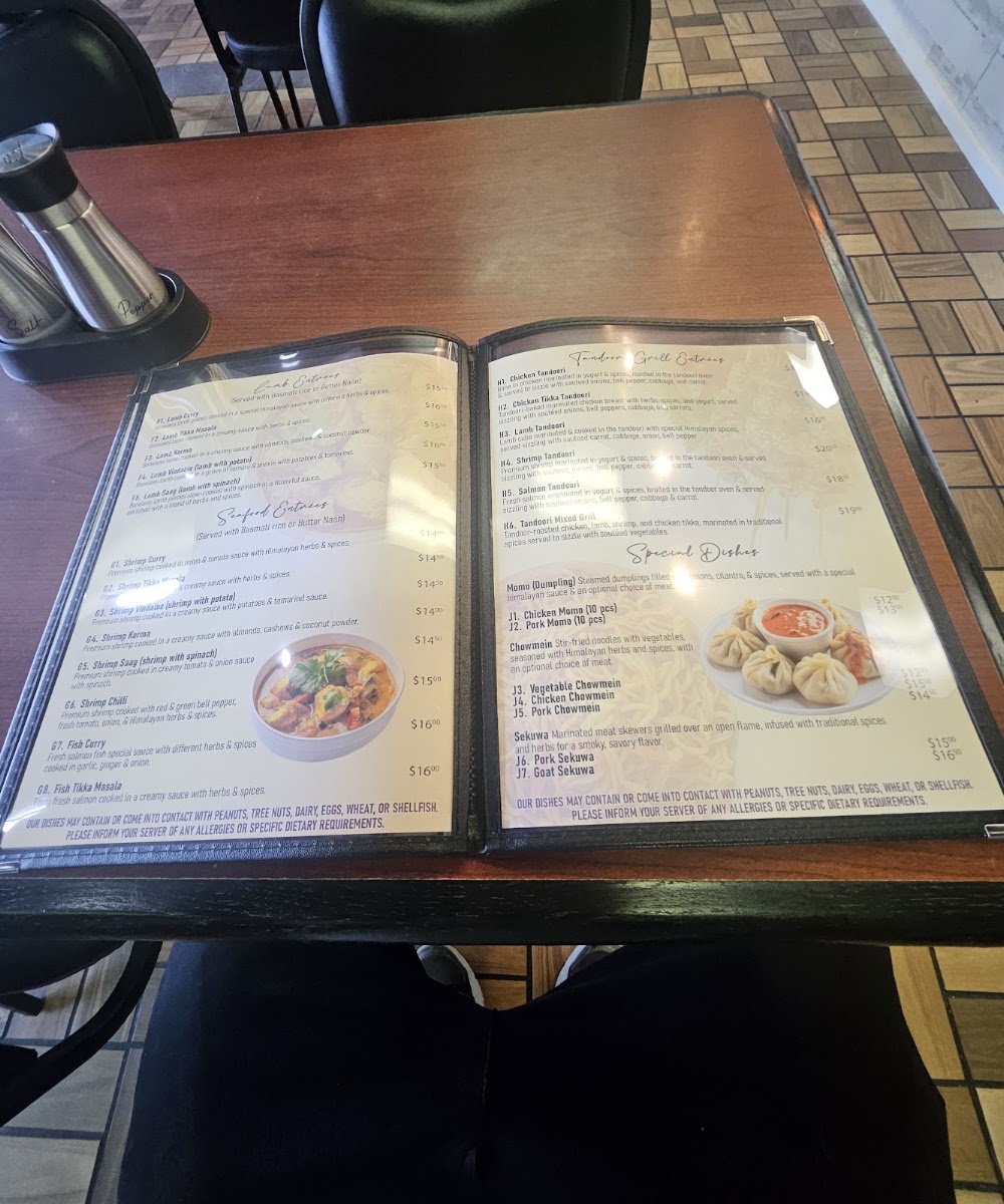 Jyoti Kitchen Indian and Nepali Food menu board
