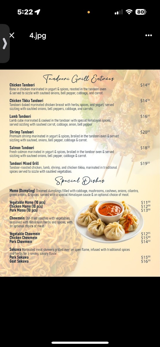 Jyoti Kitchen Indian and Nepali Food menu board