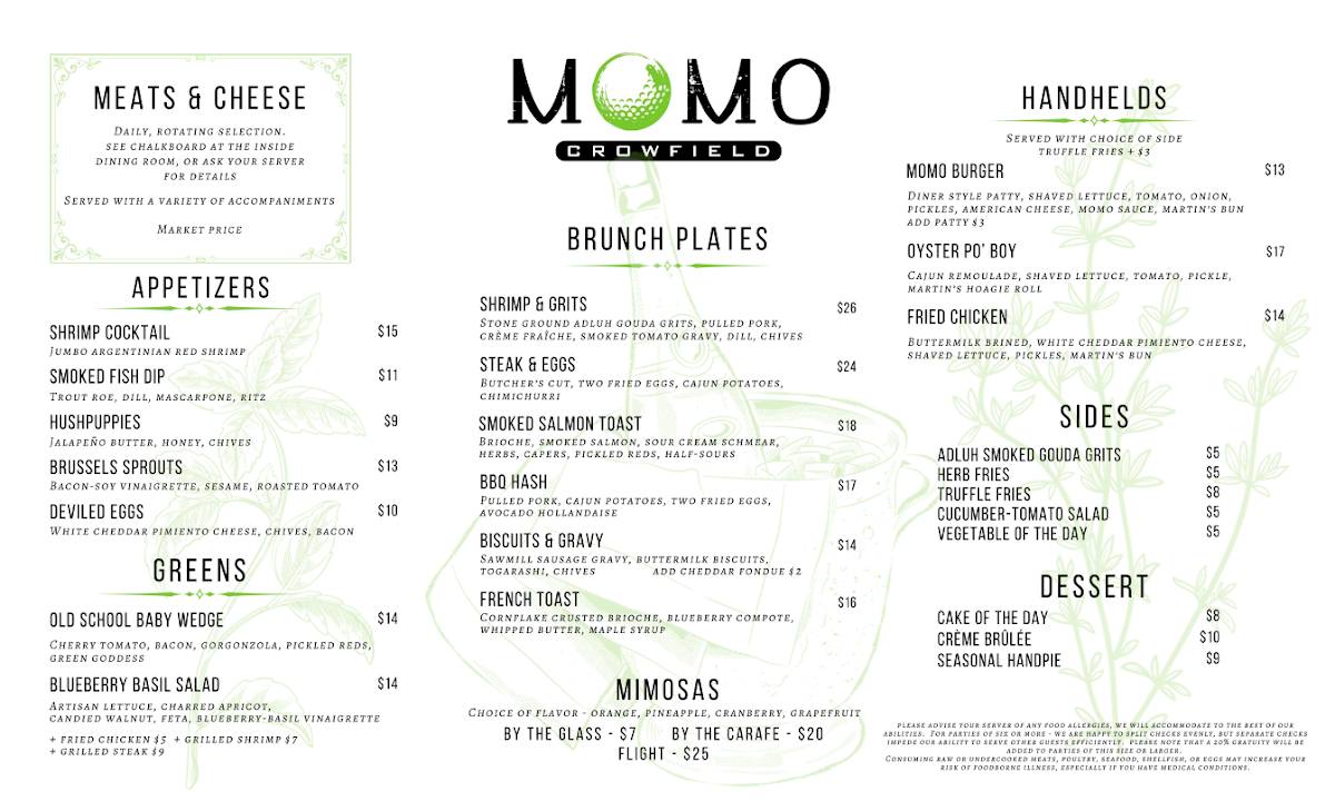 MOMO Crowfield menu board