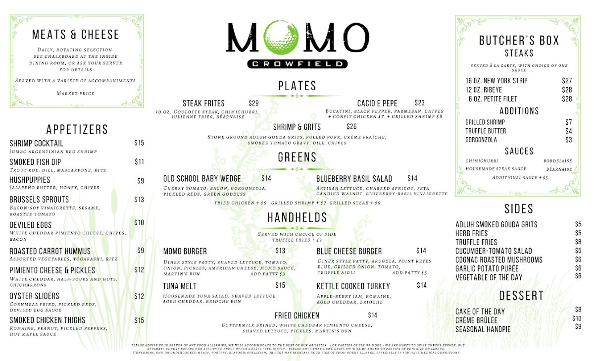 MOMO Crowfield menu board