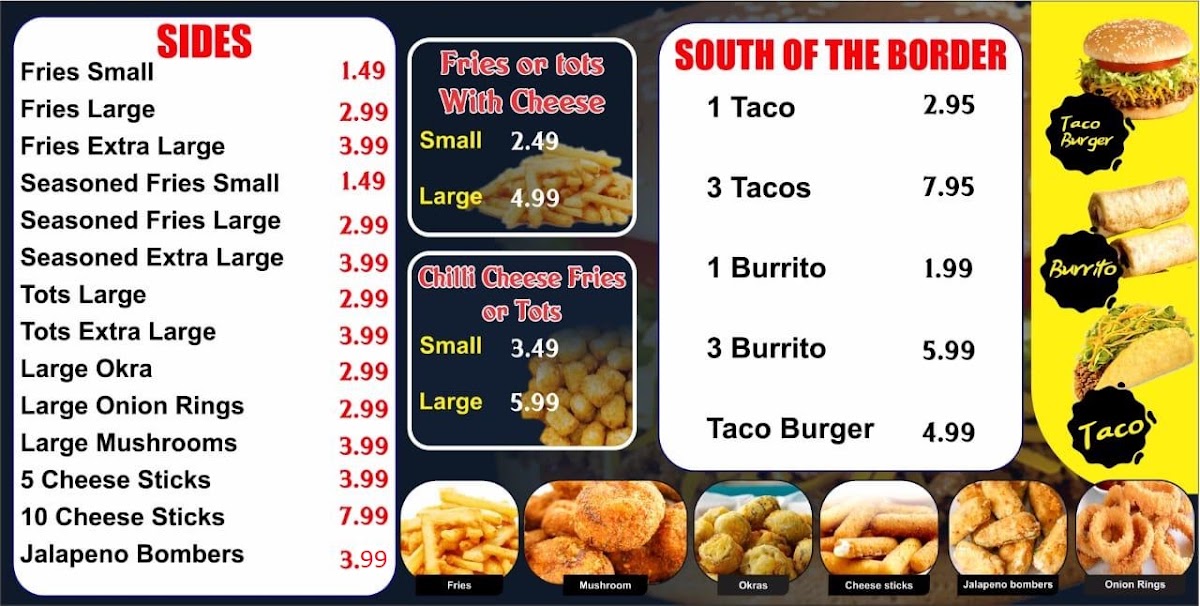 Tom Burger menu board