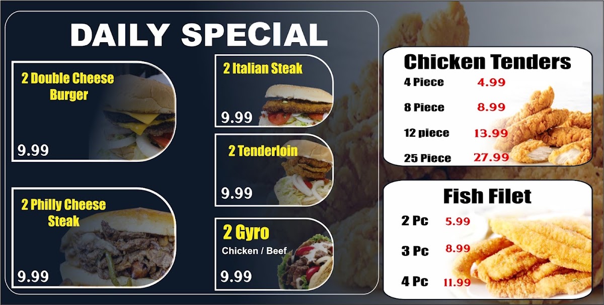 Tom Burger menu board
