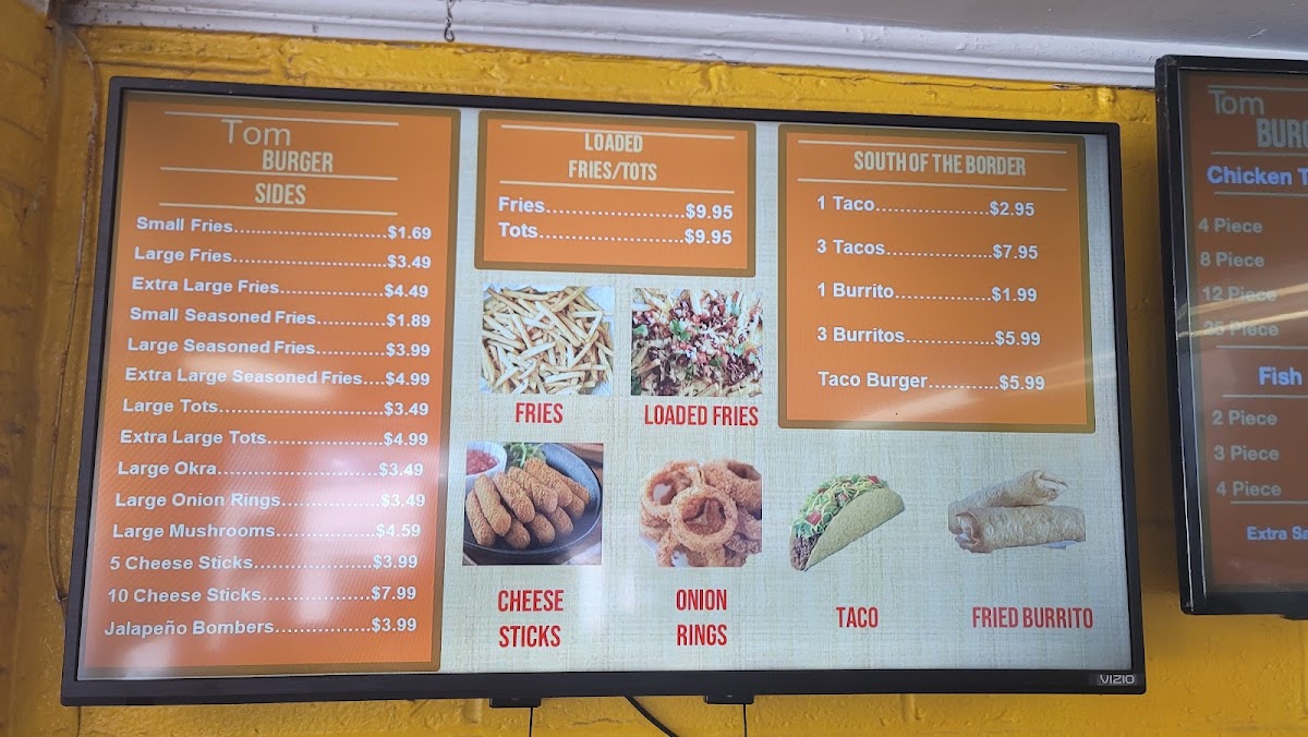 Tom Burger menu board