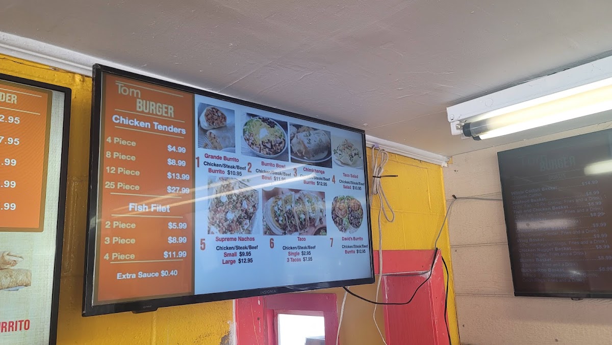 Tom Burger menu board