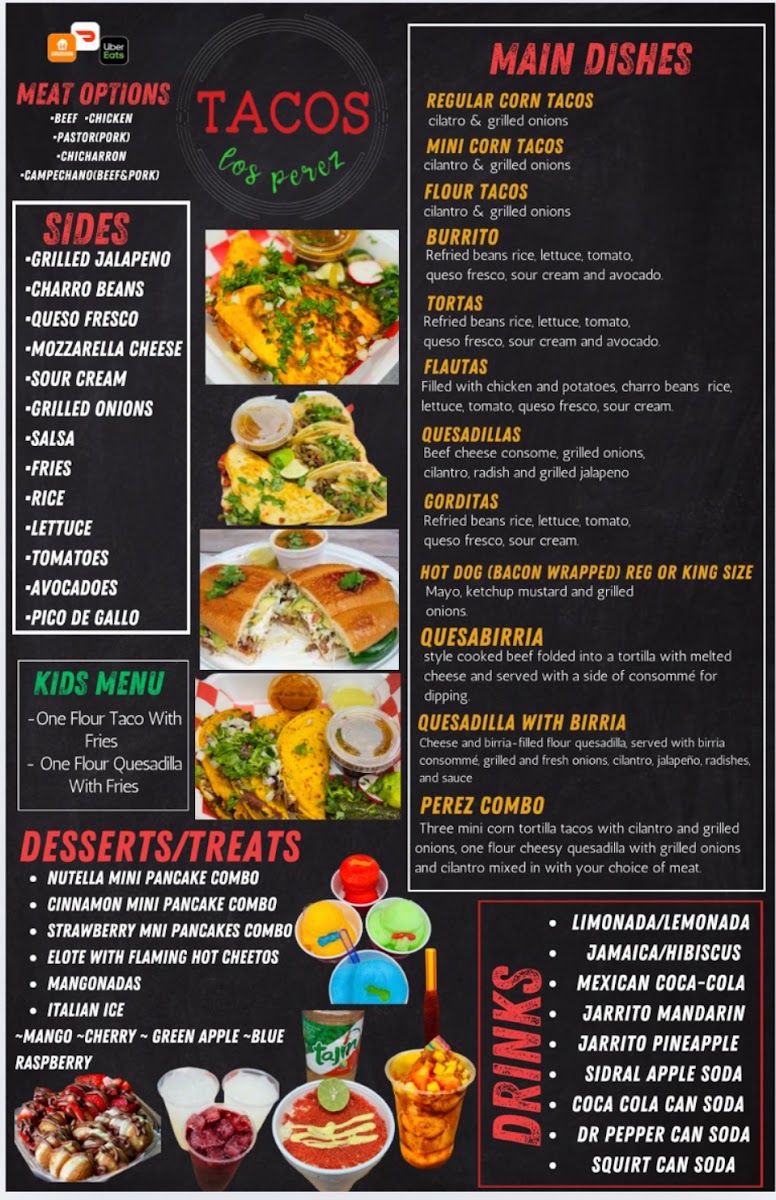 Tacos Los Perez menu board