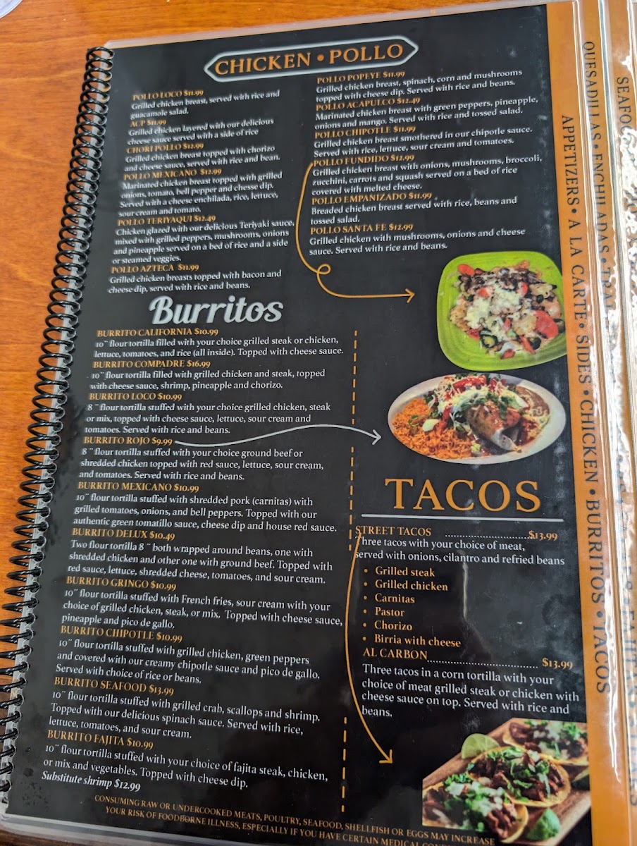 Los Compadres Mexican Restaurant menu board